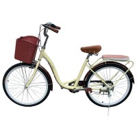 24 Inch Adult Beach Cruiser Bicycle, Comfort Commuter Bike with 7-Speed Drivetrain, Rear Rack