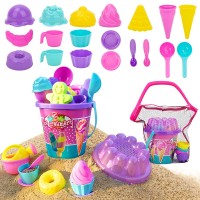 24 PCS Beach Sand Toy Set with Ice Cream Food Molds, Bucket, Mesh Bag