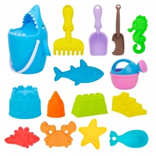 14PCS Sand Toys Beach Set Toy Shark Bucket Pail with Sand Filter for Children Kids Outdoor Play