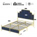 Queen Size Upholstered Bed Frame, Metal Bed Frame with Linen Fabric Headboard, Under Bed Storage, No Box Spring Required (Blue) - BD018QNGDDB