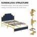 Queen Size Upholstered Bed Frame, Metal Bed Frame with Linen Fabric Headboard, Under Bed Storage, No Box Spring Required (Blue) - BD018QNGDDB