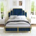 Queen Size Upholstered Bed Frame, Metal Bed Frame with Linen Fabric Headboard, Under Bed Storage, No Box Spring Required (Blue) - BD018QNGDDB