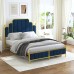 Queen Size Upholstered Bed Frame, Metal Bed Frame with Linen Fabric Headboard, Under Bed Storage, No Box Spring Required (Blue) - BD018QNGDDB