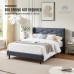 HOTOO Upholstered Platform Bed Frame, Queen Size Bed with Wood Frame, Linen Fabric Headboard, No Box Spring Required (Queen Size) - LV01-Q