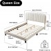 Queen Size Bed Frame, Upholstered Velvet Platform Bed with Adjustable Headboard, Wood Slat Support, No Box Spring Needed (White) - USAN1051340-1