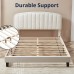 Queen Size Bed Frame, Upholstered Velvet Platform Bed with Adjustable Headboard, Wood Slat Support, No Box Spring Needed (White) - USAN1051340-1