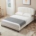 Queen Size Bed Frame, Upholstered Velvet Platform Bed with Adjustable Headboard, Wood Slat Support, No Box Spring Needed (White) - USAN1051340-1