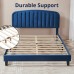 Full Size Bed Frame, Upholstered Velvet Platform Bed with Adjustable Headboard, Wood Slat Support, No Box Spring Needed (Blue) - USAN1051340-7