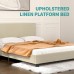 Upholstered Platform Bed Frame, Full Size Bed with Metal Frame, Linen Fabric Headboard, No Box Spring Required (Queen Size)