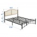 Queen Bed Frame, Metal Platform, Rattan-Style Headboard