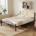 Queen Bed Frame, Metal Platform, Rattan-Style Headboard