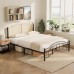 Queen Bed Frame, Metal Platform, Rattan-Style Headboard