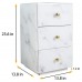 Bedside Table, Functional Nightstand with 3 Drawers, White Marble Textured Glass Surface, Metal Handles - INTA009