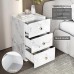 Bedside Table, Functional Nightstand with 3 Drawers, White Marble Textured Glass Surface, Metal Handles - INTA009