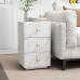 Bedside Table, Functional Nightstand with 3 Drawers, White Marble Textured Glass Surface, Metal Handles - INTA009