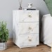 Bedside Table, Functional Nightstand with 3 Drawers, White Marble Textured Glass Surface, Metal Handles - INTA009