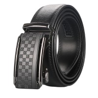 Men’s Ratchet Belt, Genuine Cowhide Leather Dress Belt with Automatic Slide Buckle, Adjustable Trim-to-Fit No-Hole Design, 3.5 cm Width, Black Business Casual Waist Belt