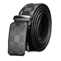 Men’s Ratchet Belt, Automatic Slide Buckle Dress Belt, Adjustable No-Hole Fit, Textured Strap, Scratch-Resistant Style Buckle, 3.5 cm Width, Business Casual Waist Belt for Men
