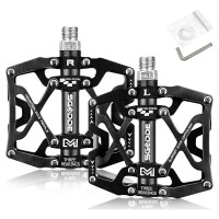 SGODDE Mountain Bike Pedals, Aluminum Alloy 9/16 inch Flat Pedals with 3 Bearings for Bikes, Universal Fit (Black) - X002WSL3JB