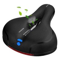 Bike Seat, Replacement Bicycle Seat Cushion with Waterproof Memory Foam Padded Leather, Reflective Strip, Dual Shock Absorbing Rubber Balls, Universal Fit for Bicycles, E-Bikes