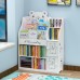 Childrens Kids Cartoon Engraved Bookshelf Multi-Layer Organizer Shelf with Storage Rack Cabinets - White