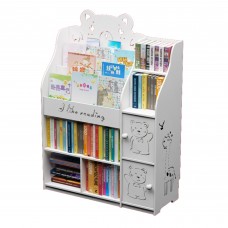 Childrens Kids Cartoon Engraved Bookshelf Multi-Layer Organizer Shelf with Storage Rack Cabinets - White