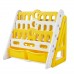 Children Kids Bookshelf Organizer with 2 Toy Storage Bins, Retractable Drawing Board, Sitting Chair