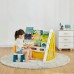 Children Kids Bookshelf Organizer with 2 Toy Storage Bins, Retractable Drawing Board, Sitting Chair