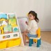 Children Kids Bookshelf Organizer with 2 Toy Storage Bins, Retractable Drawing Board, Sitting Chair