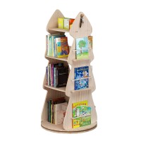 4 Tier Tree-Shaped Rotating Wooden Bookshelf, 360° Spinning Book Organizer with Double-Sided Storage for Home, Bedroom, Kids' Room, Classroom