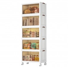 5 Tier Stackable Storage Shelf, Collapsible Closet Organizer Transparent Storage Boxes with Wheels for Home, Kitchen, Bedroom, Closet - 9012