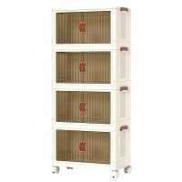 4 Tier Stackable Storage Shelf, Collapsible Closet Organizer Transparent Storage Boxes with Wheels for Home, Kitchen, Bedroom, Closet - 9015