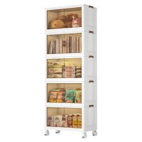 5 Tier Stackable Storage Shelf, Collapsible Closet Organizer Transparent Storage Boxes with Wheels for Home, Kitchen, Bedroom, Closet - 9015