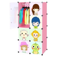Toytexx Portable DIY Closet Cabinet Wardrobe for Children and Kids Modular Storage Organizer Dresser Hanging Rack Clothes - 8 Cube Set