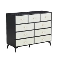 9-Drawer Storage Cabinet, Dresser Organizer with Wood Desktop, White Drawer Panels (Black) - BC-02-BLK
