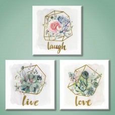  Floral Canvas Wall Art Set, 3 Piece Gold Foil, 20 x 20 in