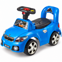 Kids Ride-On Car, Blue Push Car with Steering Wheel & Backrest