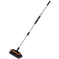 MATCC Long Handle Car Wash Brush with Squeegee Edge 10" Brush Head for Auto, RV, Truck, Boat, Pool Deck - MWB001