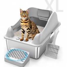 Extra Large Cat Litter Box for Big Cats, 25L Stainless Steel Litter Pan with High Sides, Non-Stick Odor-Free Surface, Step Pedal & Scoop Included – Grey Extra Large Cat Litter Box for Big Cats, 25L Stainless Steel Litter Pan with High Sides, Non-Stick Odor-Free Surface, Step Pedal & Scoop Included – Grey