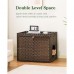  Woven Cat Litter Box Enclosure, Hidden Cat House Furniture with Double-Level Storage Shelf, Side Entrance, Ventilated Design, Indoor Cat Cabinet for Small to Large Cats