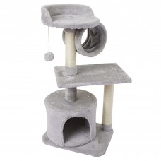 Cat Tree Tower, 32 inch Kitten Activity Center with Cat Ring, Padded Plush Perches, Scratching Posts, Jump Platform - 01HUI