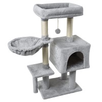 Cat Tree Tower, 35 inch Kitten Activity Center with Padded Plush Perches, Scratching Posts, Jump Platform - 09HUI
