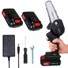 Mini Chainsaw, 4" inch Cordless Electric Chainsaw with Brushless Motor, 2 Batteries, Lightweight for Tree Branch, Woodcutting - C100