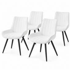 Dining Chairs Set of 4, White Upholstered, Metal Legs