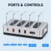 4-Port USB Charging Station, 20W PD, 4 Cables, Silver
