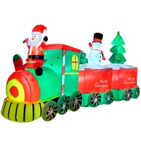 10.5 FT Inflatable Santa Christmas Train, Christmas Patio Decoration with Built in LED Lights for Indoor, Outdoor, Home, Lawn, Christmas Decorations