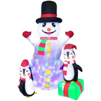 6FT Inflatable Snowman & Penguins, Christmas Patio Decoration with Built in LED Lights for Indoor, Outdoor, Home, Lawn, Christmas Decorations