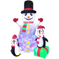 6FT Inflatable Snowman & Penguins, Christmas Patio Decoration with Built in LED Lights for Indoor, Outdoor, Home, Lawn, Christmas Decorations