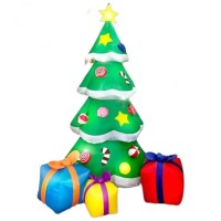 7 Ft Inflatable Christmas Tree with LED Lights and Gift Boxes, Outdoor Holiday Decoration with Built-In Blower, Waterproof Fabric, Stakes & Ropes – LYC-473