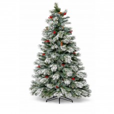 6.2FT Snow Flocked Artificial Christmas Tree PE & PVC Tips with Pinecones & Red Berries | Easy 3-Section Assembly, Metal Stand Indoor Holiday Home Décor Model BG065T738 6.2FT Snow Flocked Artificial Christmas Tree PE & PVC Tips with Pinecones & Red Berries | Easy 3-Section Assembly, Metal Stand Indoor Holiday Home Décor Model BG065T738